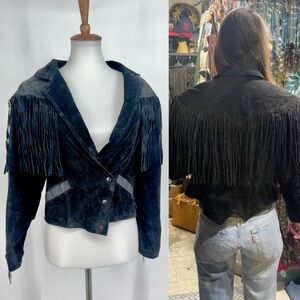 VINTAGE BERMANS WESTERN Suede Fringe Snakeskin Cropped Jacket 80s Cowgirl